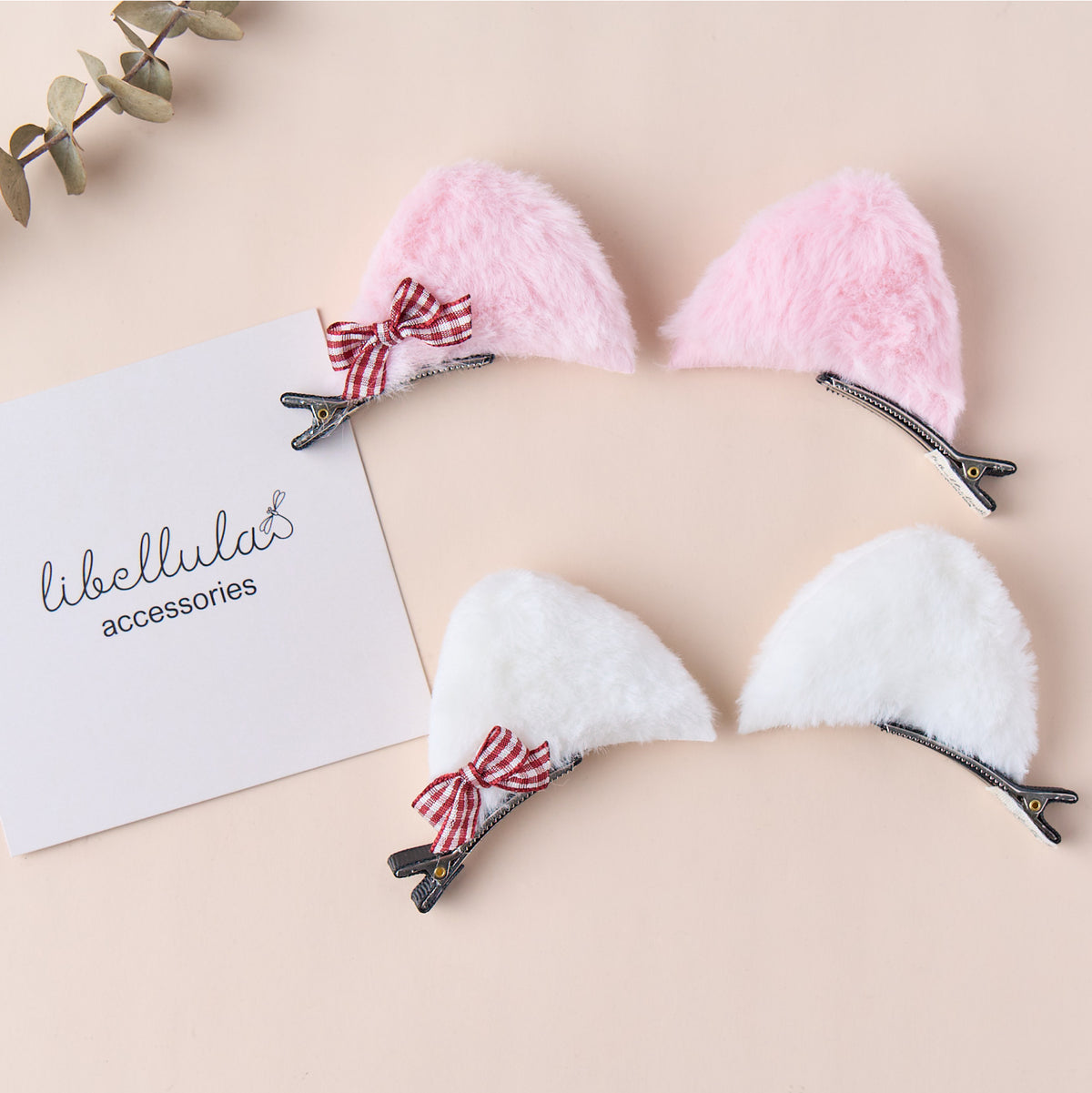 Libellula - Handmade Adorable Cat Ear Fur Hair Clip Set