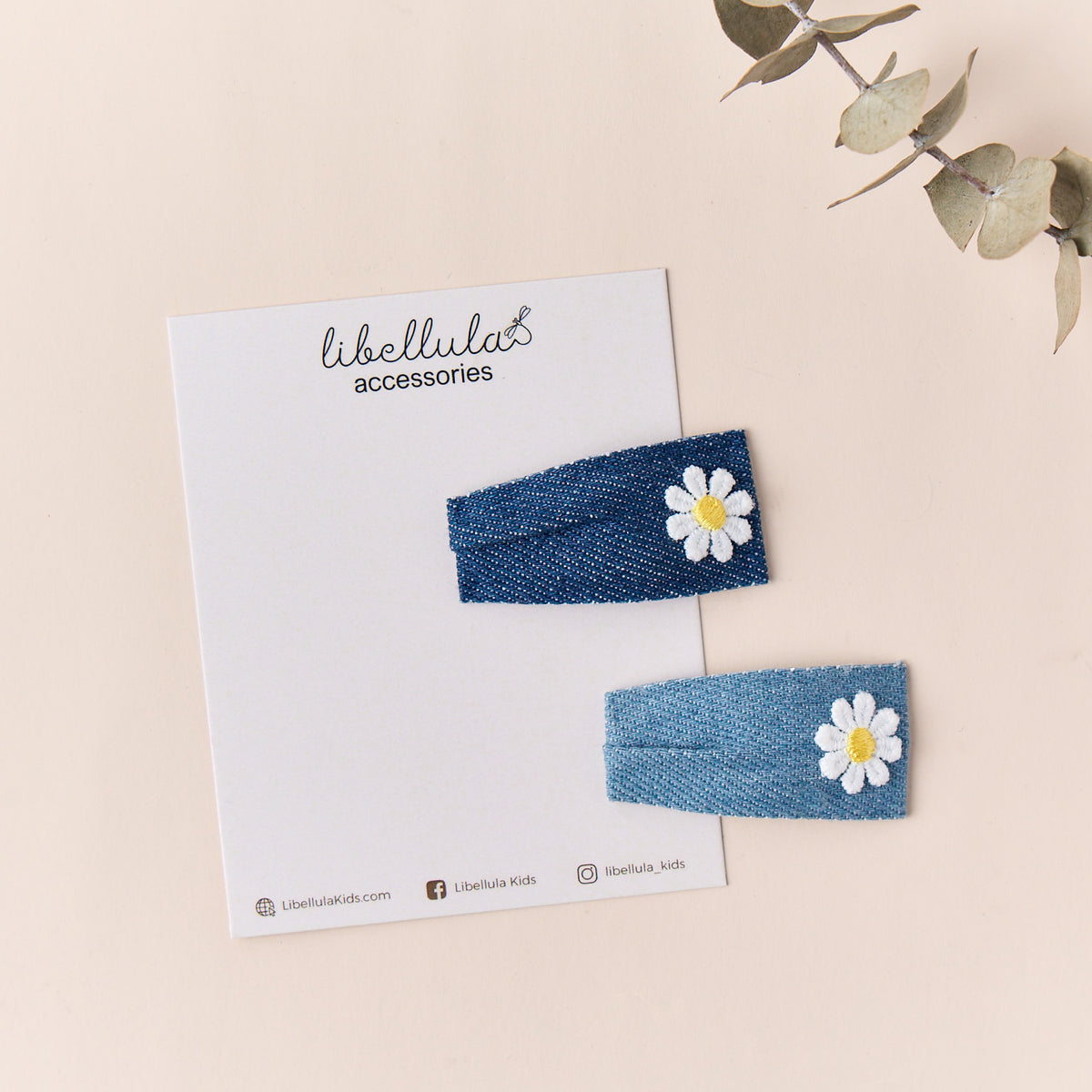 Libellula - Handmade Daisy Embellished Denim Hair Clip Set