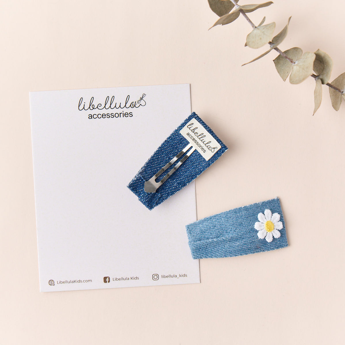 Libellula - Handmade Daisy Embellished Denim Hair Clip Set