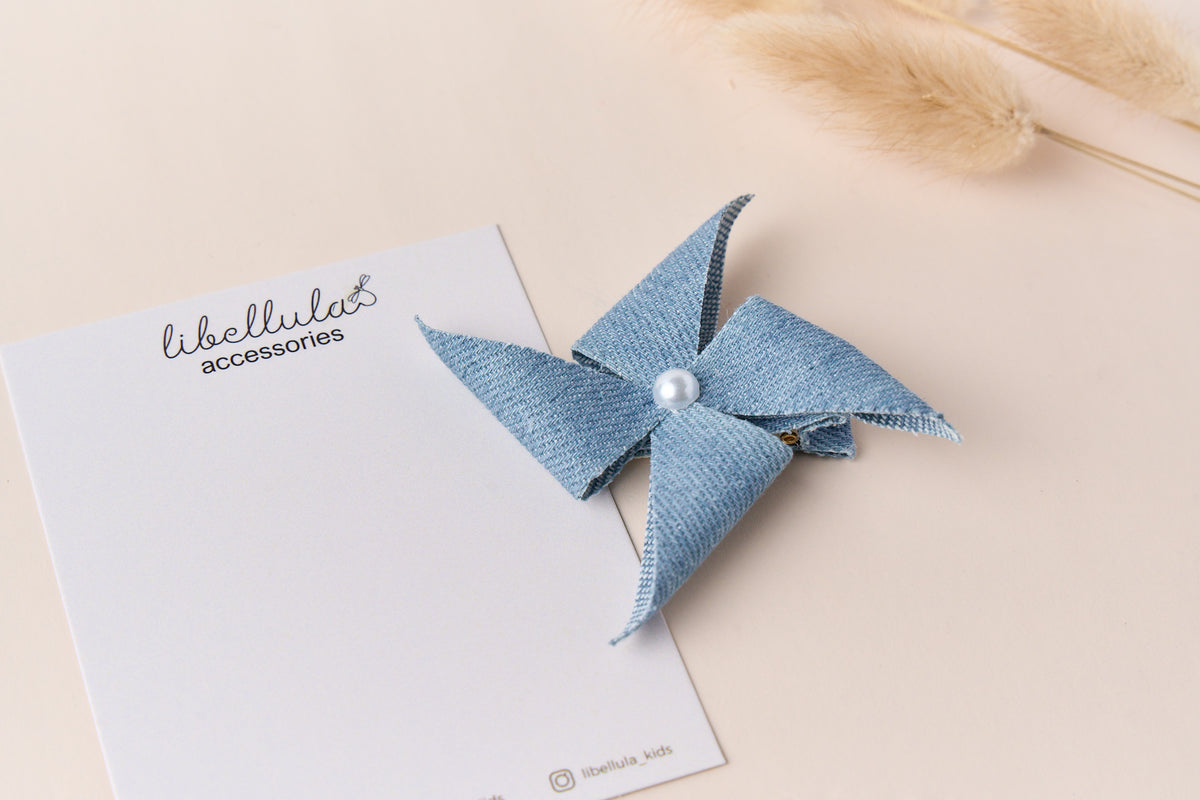 Libellula - Handmade Pinwheel Denim Hair Clip