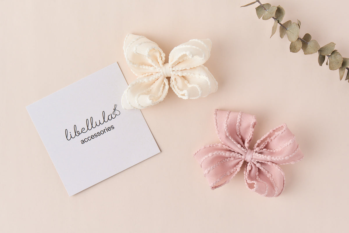 Libellula - Handmade Organza Bow Hair Clip with Embroidered Ribs