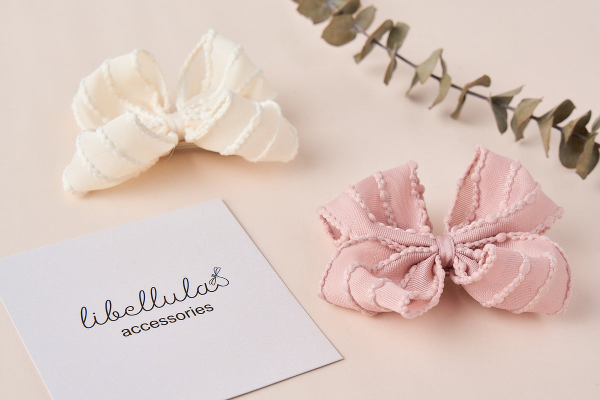 Libellula - Handmade Organza Bow Hair Clip with Embroidered Ribs