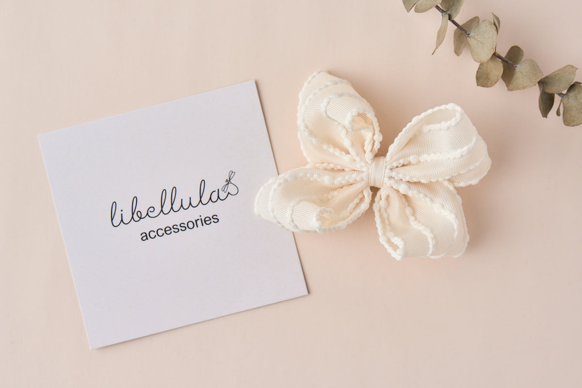 Libellula - Handmade Organza Bow Hair Clip with Embroidered Ribs