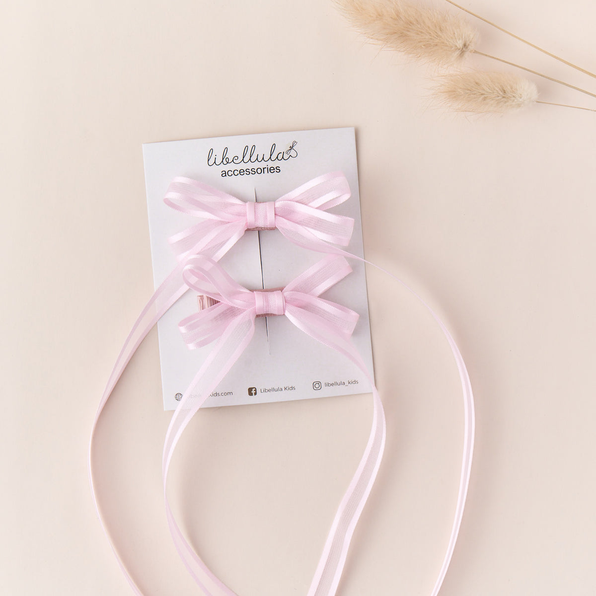 Libellula - Pink/orange braid bow set attached alligator clip