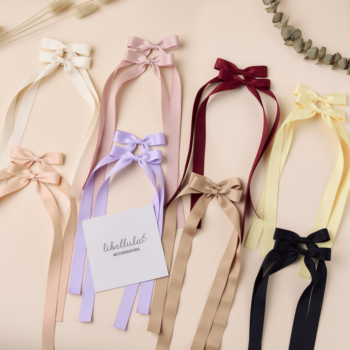 Libellula - Set of Matte Silk Bow Hair Clips, 1.6cm Tail, for Adults