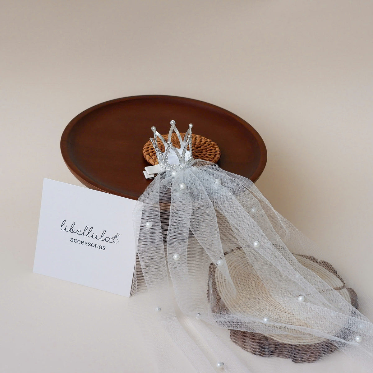 Libellula - Veil Crown with Draping Chiffon &amp; 5cm Rhinestone Crown