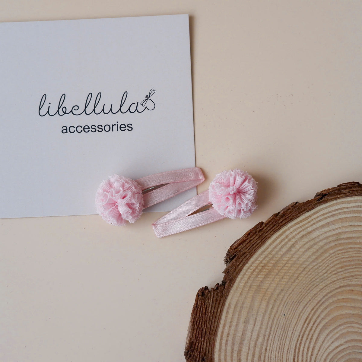 Libellula - Set 5-color Hair Clips with Fabric Pompoms