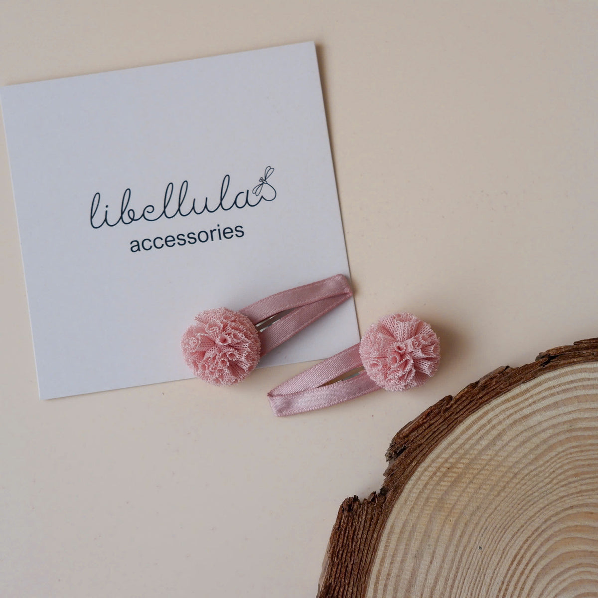 Libellula - Set 5-color Hair Clips with Fabric Pompoms