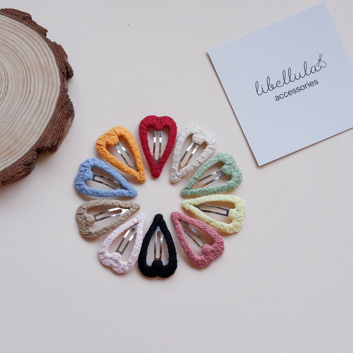 Libellula - Handmade Cotton-Wrapped Heart set 4 Hair Clips