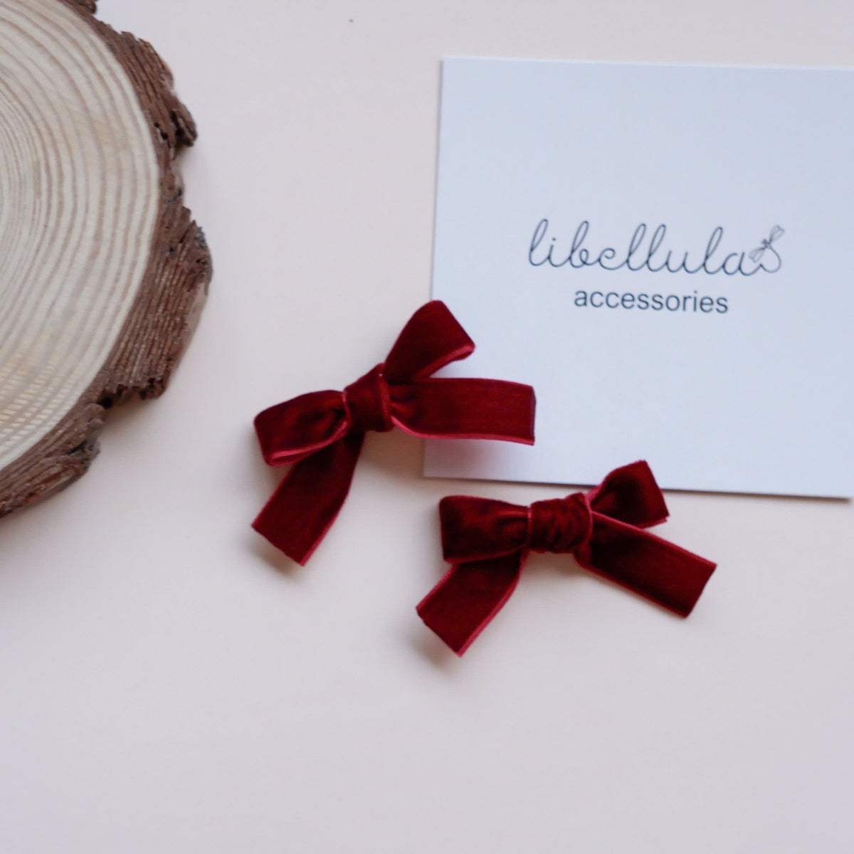 Libellula - Velvet Hair Clip Set (Bright Red &amp; Burgundy) with 5.5cm Bow