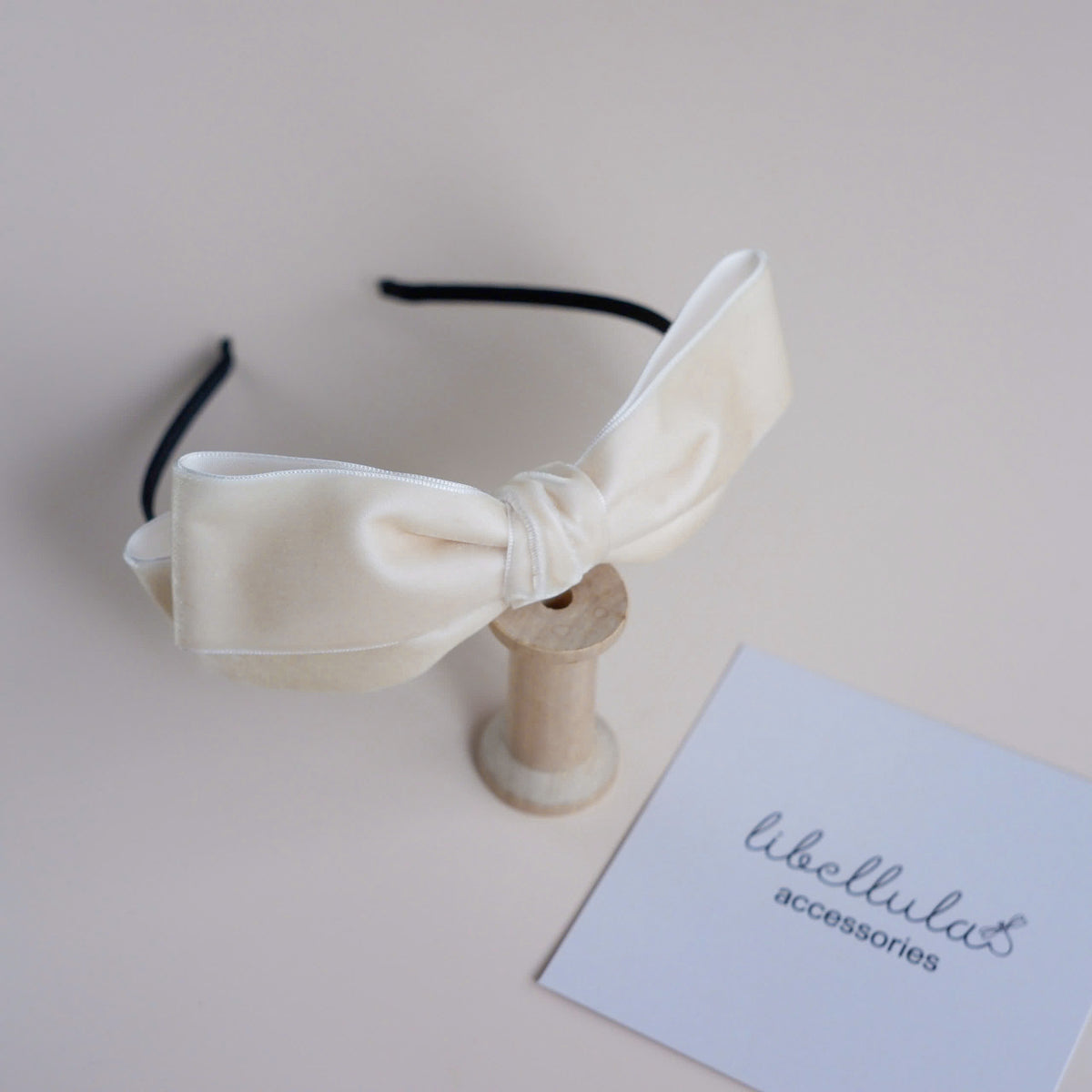 Libellula - Soft Velvet Bow Headband in Red, White, and Beige