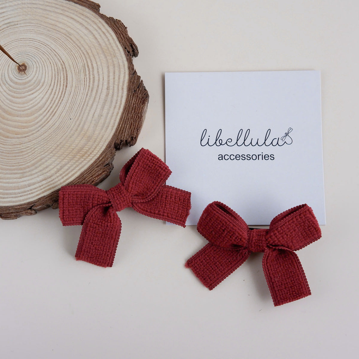 Libellula - Set of 2 Elegant Red Felt Bow Hair Clips (3.5cm Alligator Clips)