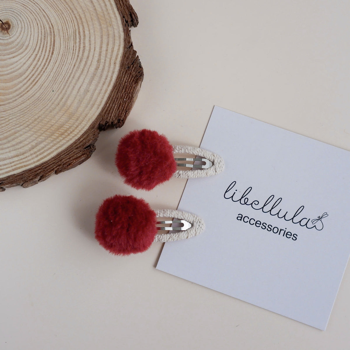 Libellula - Set of 2 Cotton-Wrapped Hair Clips with Pompom Details