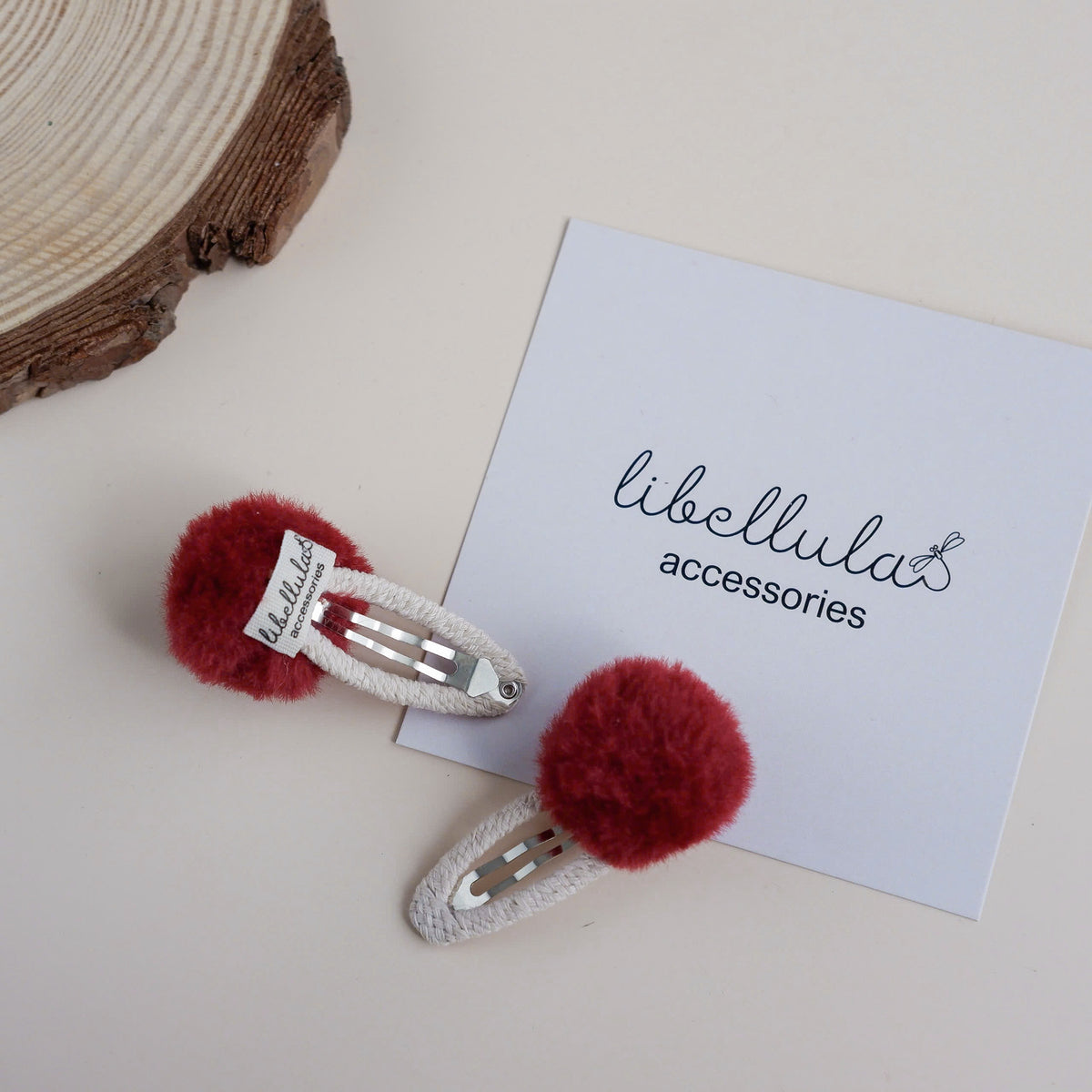 Libellula - Set of 2 Cotton-Wrapped Hair Clips with Pompom Details