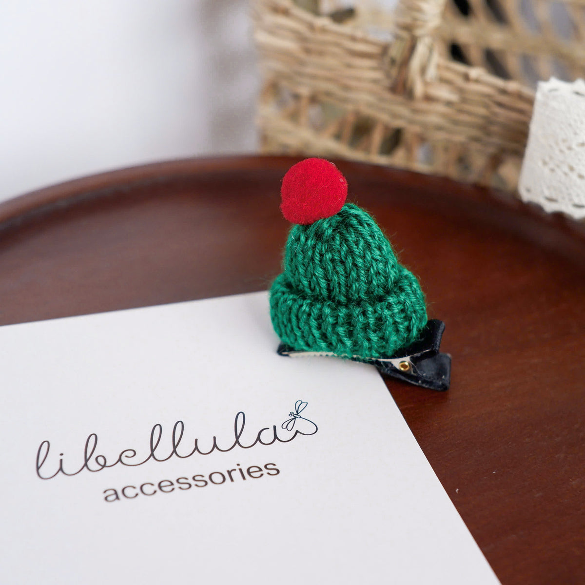 Short Christmas Knit Hat Hair Clip for Kids (3.5cm Clip)