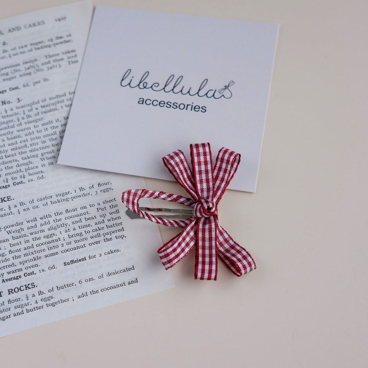 Libellula - Oval Snap Hair Clip with Bow and Plaid Pattern (5cm)