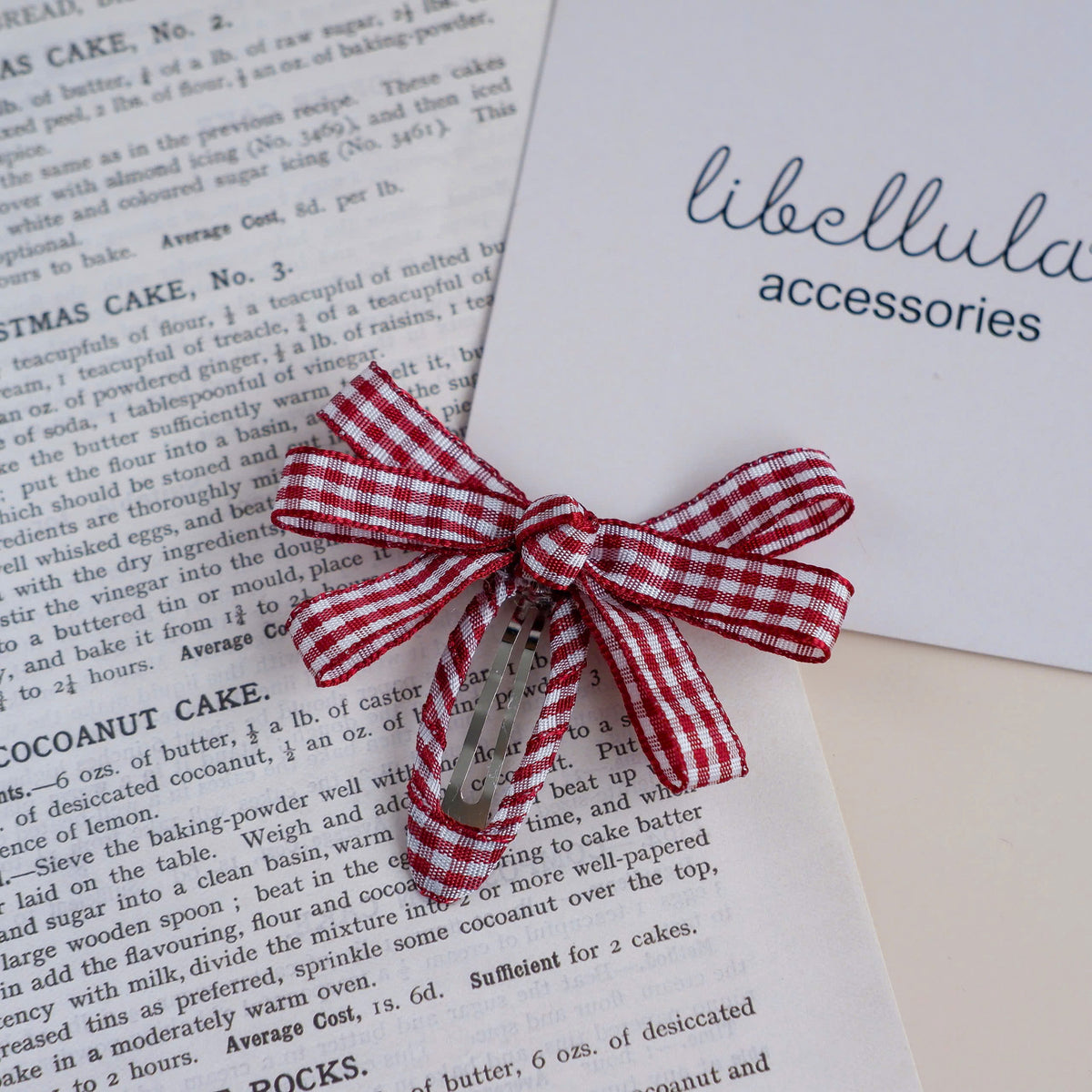 Libellula - Oval Snap Hair Clip with Bow and Plaid Pattern (5cm)