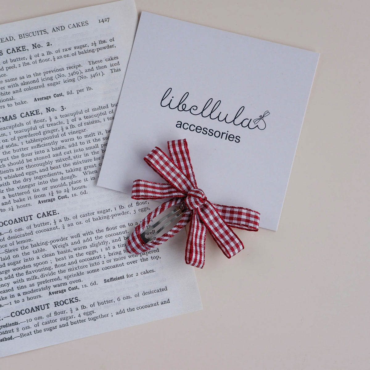 Libellula - Oval Snap Hair Clip with Bow and Plaid Pattern (5cm)