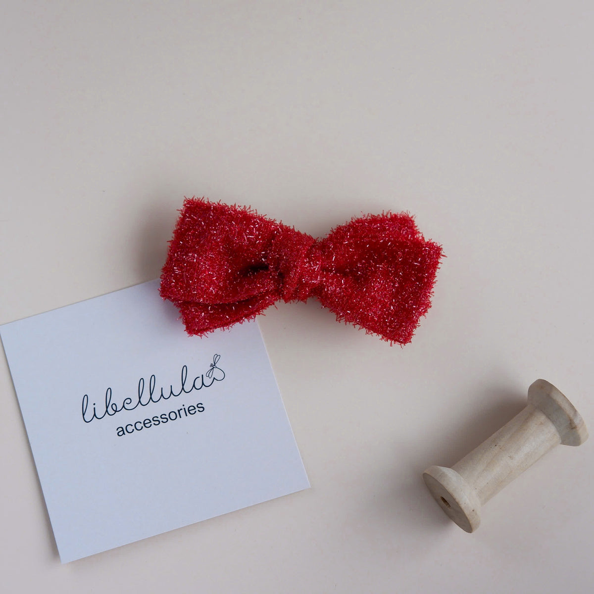 Libellula - Red Sparkling Bow Hair Clip (5cm Alligator Clip)