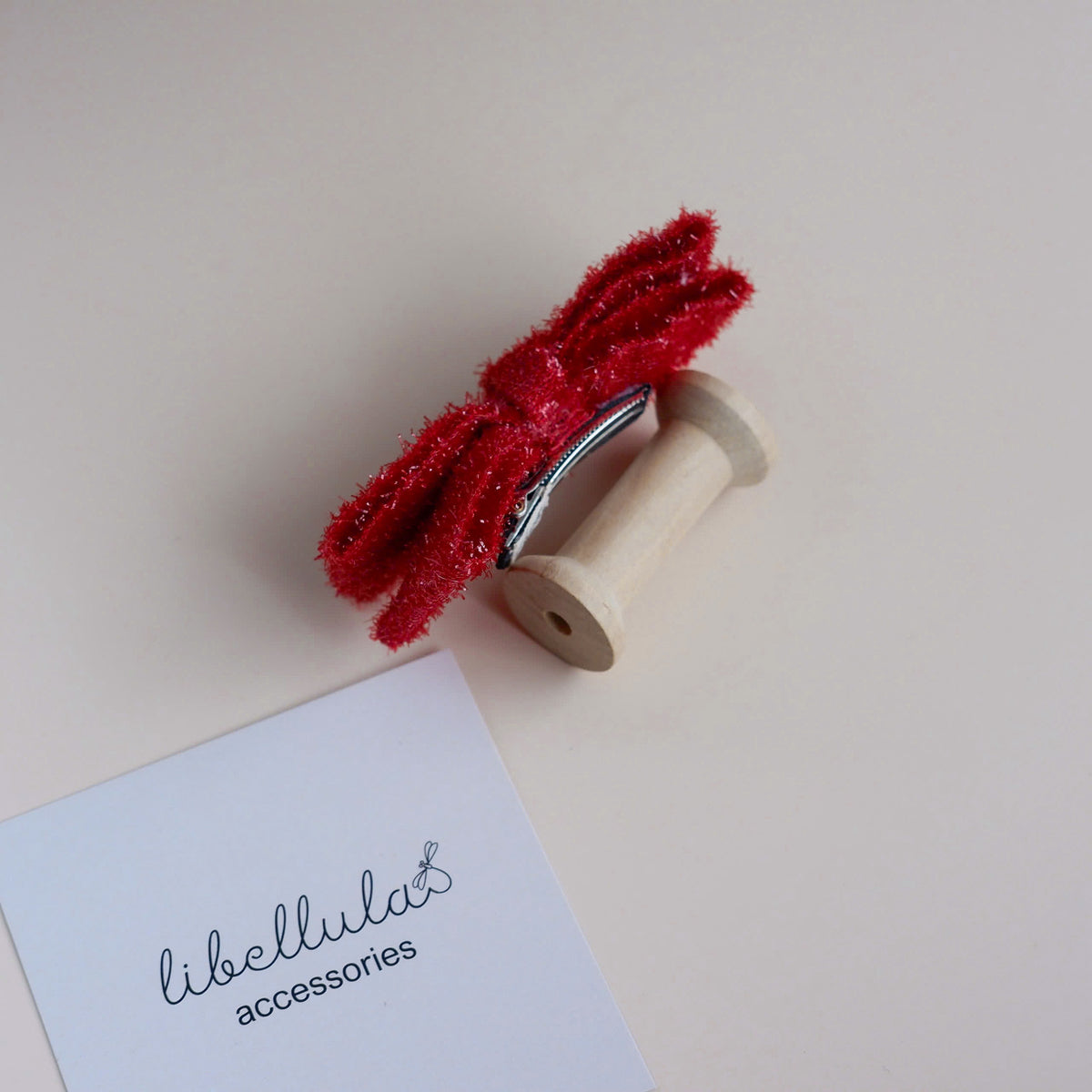 Libellula - Red Sparkling Bow Hair Clip (5cm Alligator Clip)