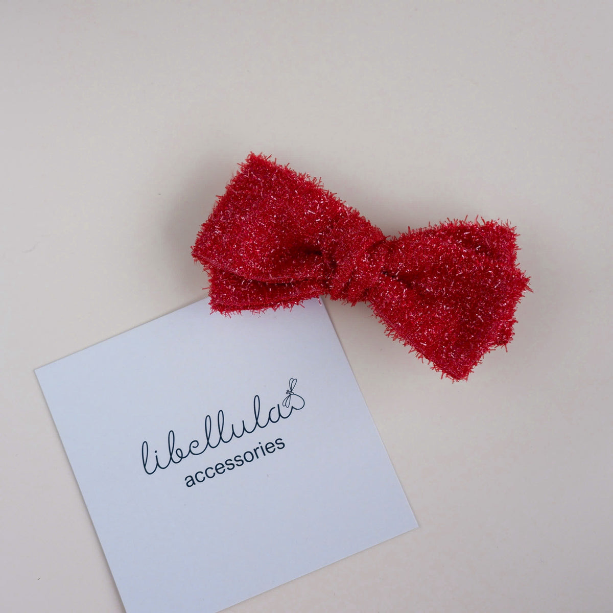 Libellula - Red Sparkling Bow Hair Clip (5cm Alligator Clip)