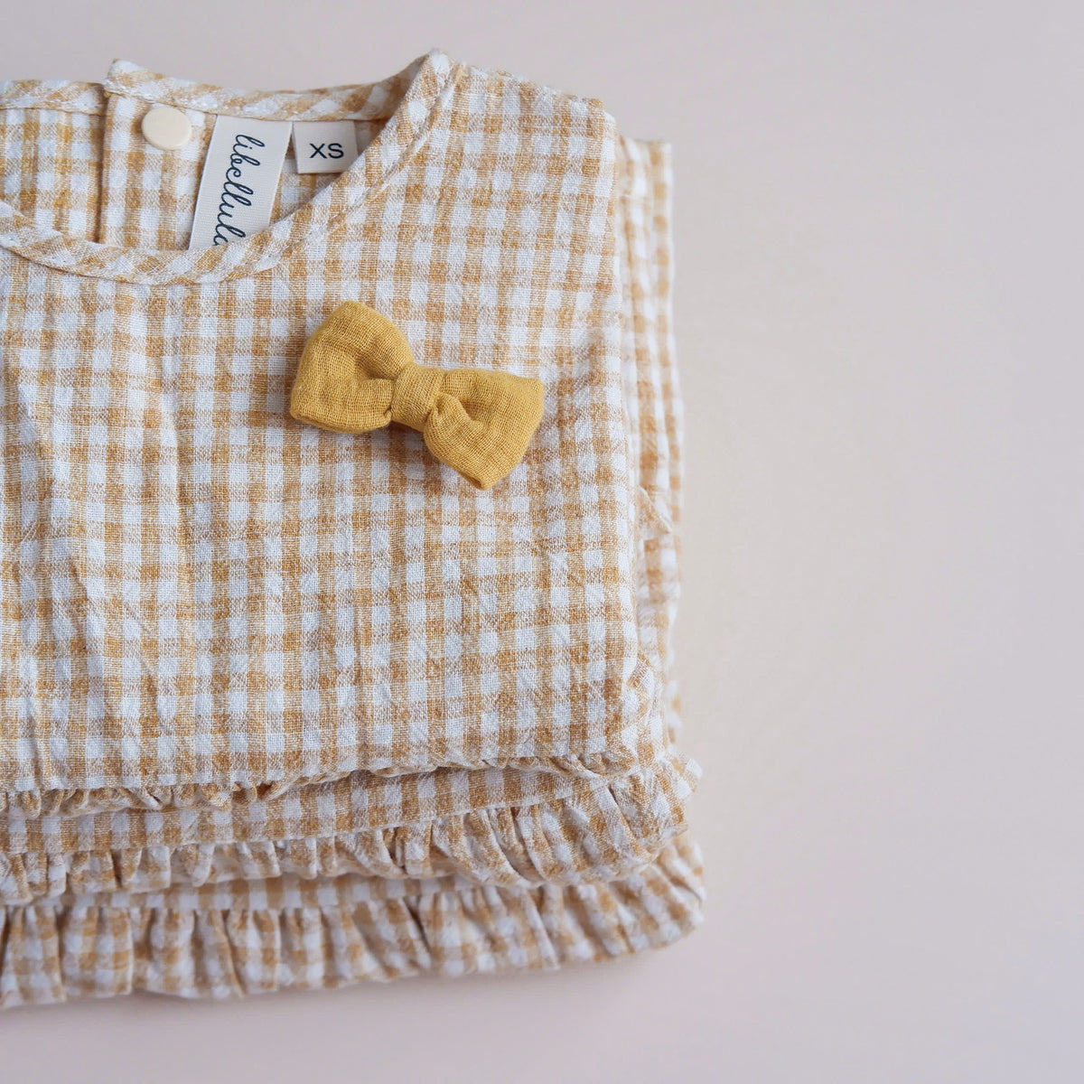 Libellula - Checkered linen clothing set for babies - Autumn whisper collection (Yellow)