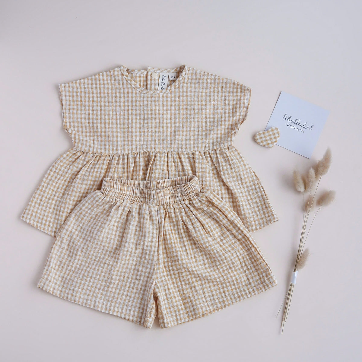 Libellula - Checkered linen clothing set for babies - Autumn whisper collection (Yellow)