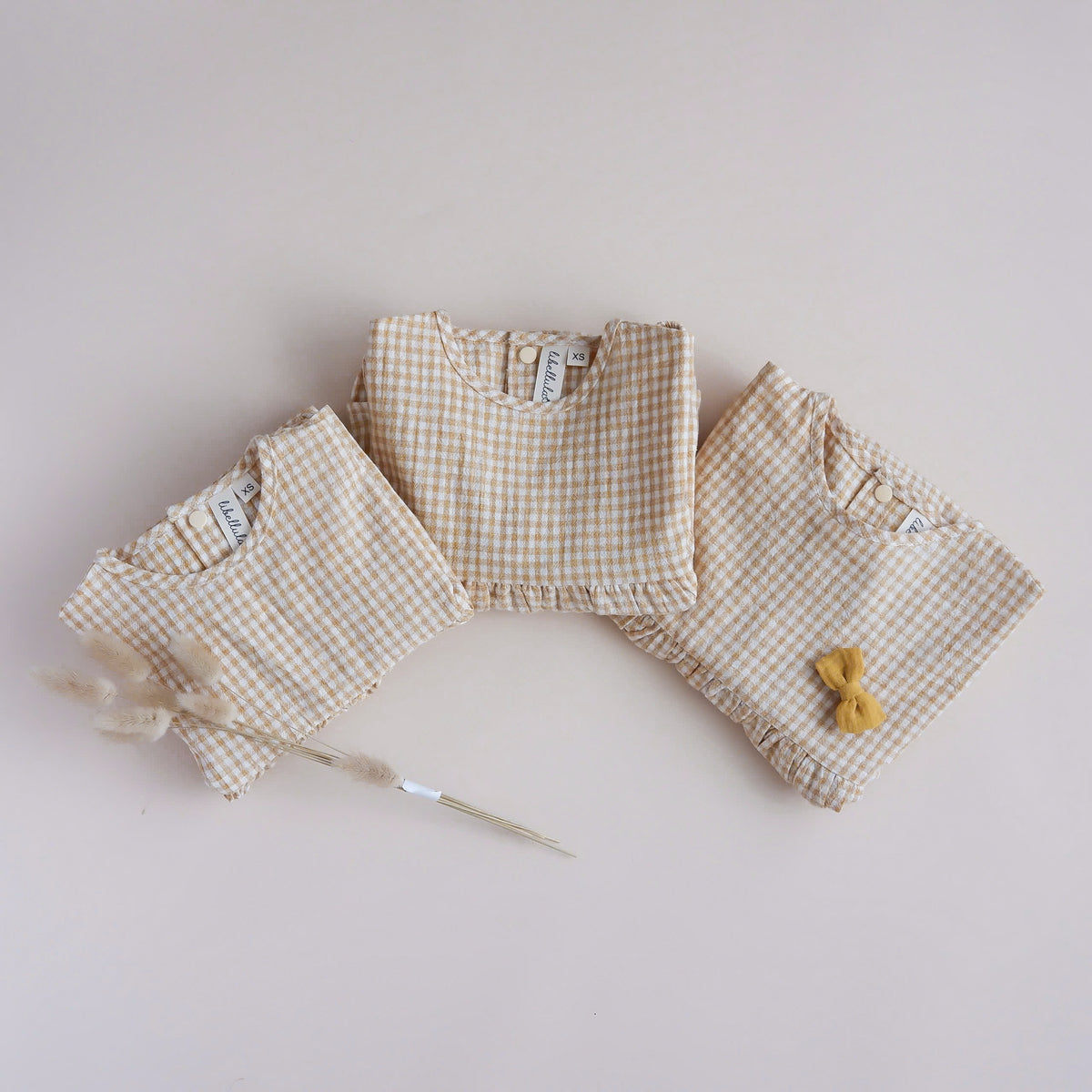 Libellula - Checkered linen clothing set for babies - Autumn whisper collection (Yellow)