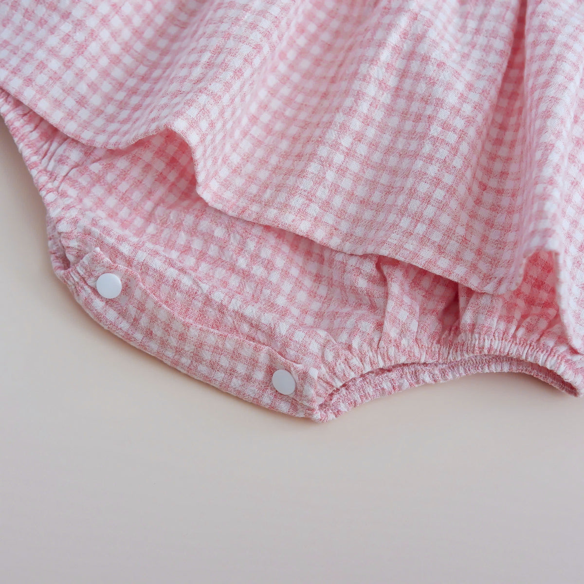 Libellula - Romper in checkered korean linen for babies - Autumn whisper collection (Pink)