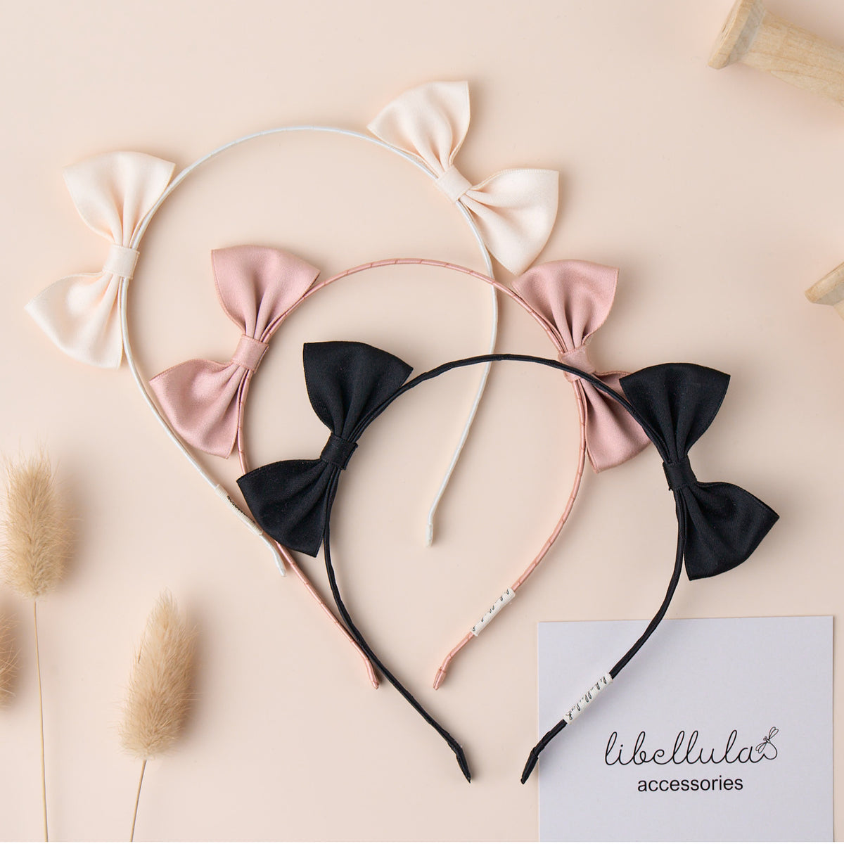 Libellula - Pink/Black/Cream Cat Ear Headband with Bow