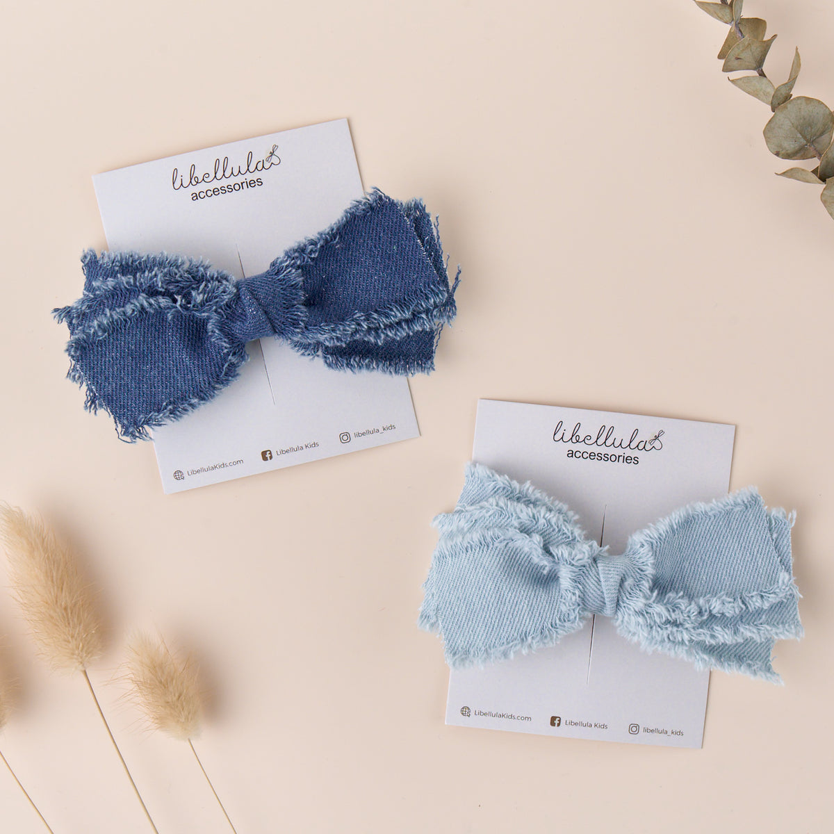 Libellula - Handmade Three-Tiered Frayed Denim Bow Hair Clip