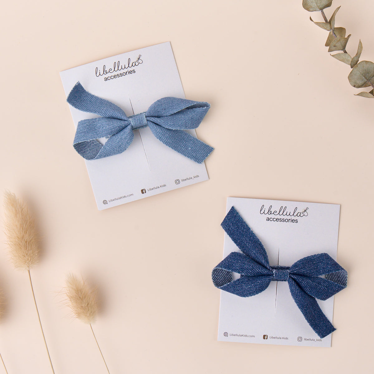 Libellula - Handmade Infinity Denim Bow Hair Clip with Frayed Edges