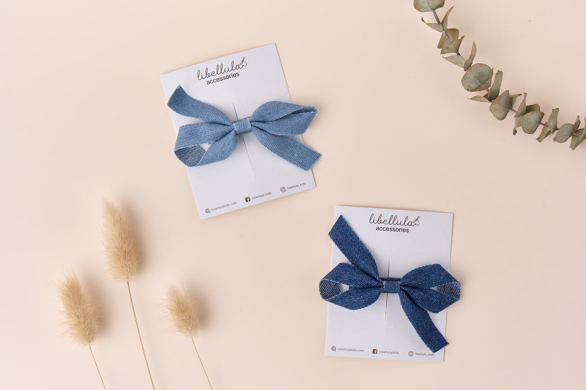 Libellula - Handmade Infinity Denim Bow Hair Clip with Frayed Edges