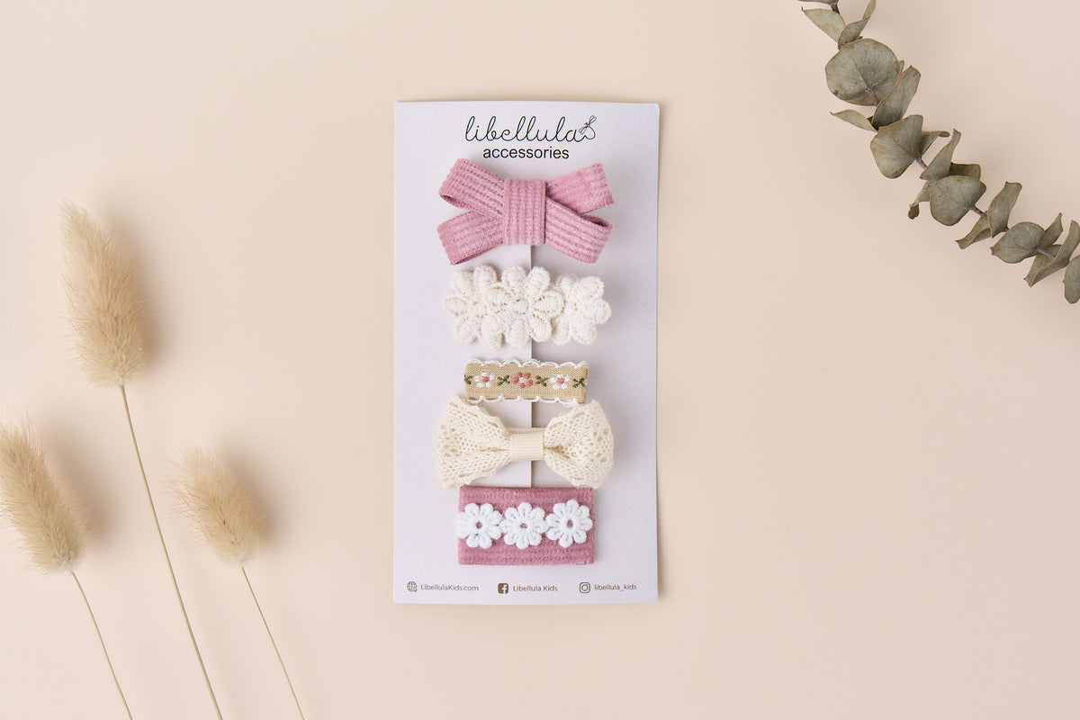 Libellula - Handmade Set of 5 Mini Bow Hair Clips in New Colors