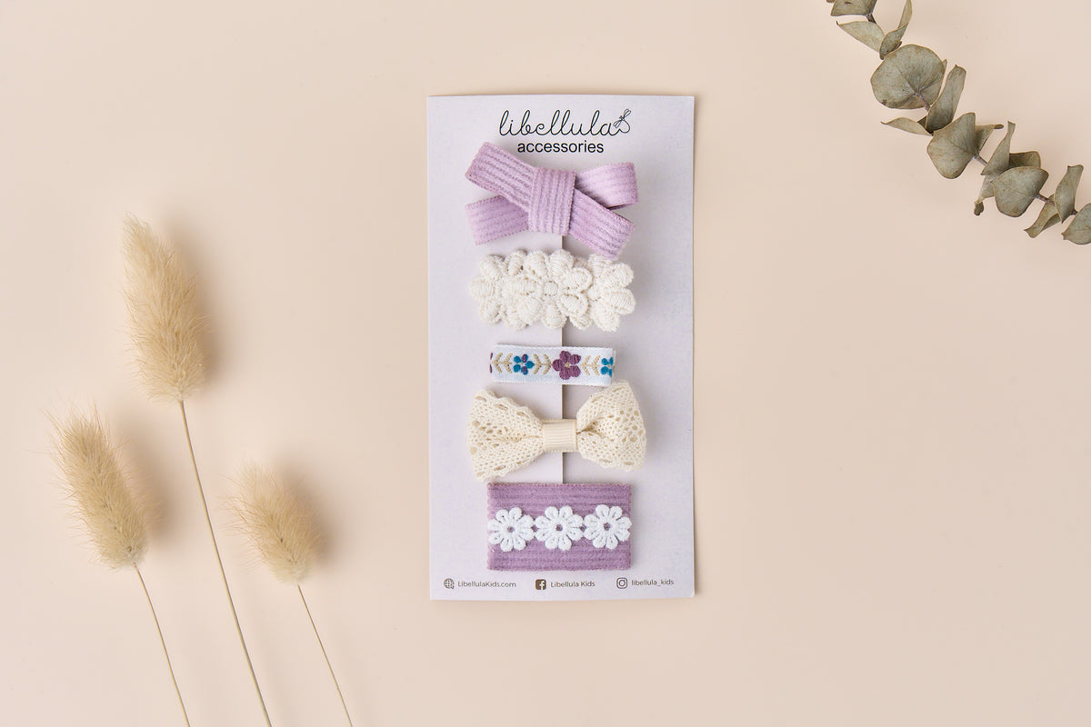 Libellula - Handmade Set of 5 Mini Bow Hair Clips in New Colors