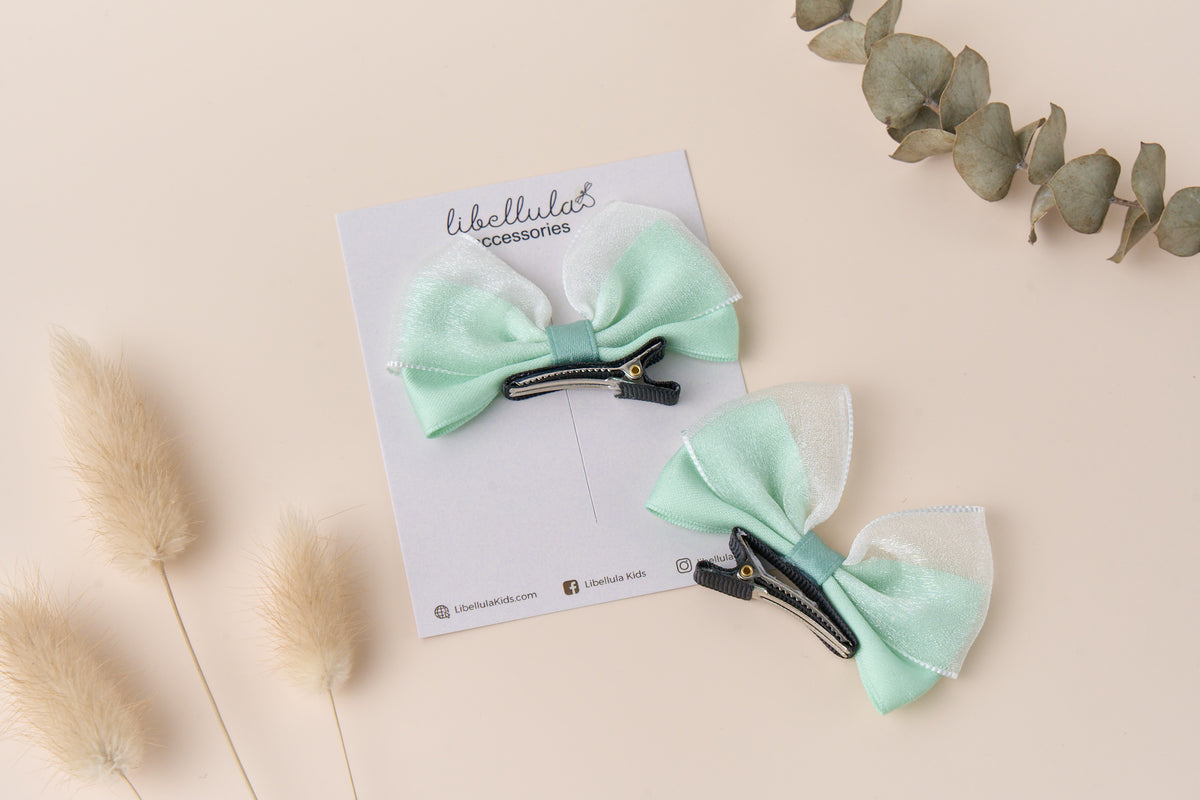 Libellula -  Handmade Solid Color Standing Bow Hair Clip Set with Chiffon for Babies