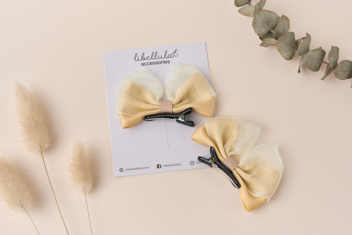 Libellula -  Handmade Solid Color Standing Bow Hair Clip Set with Chiffon for Babies