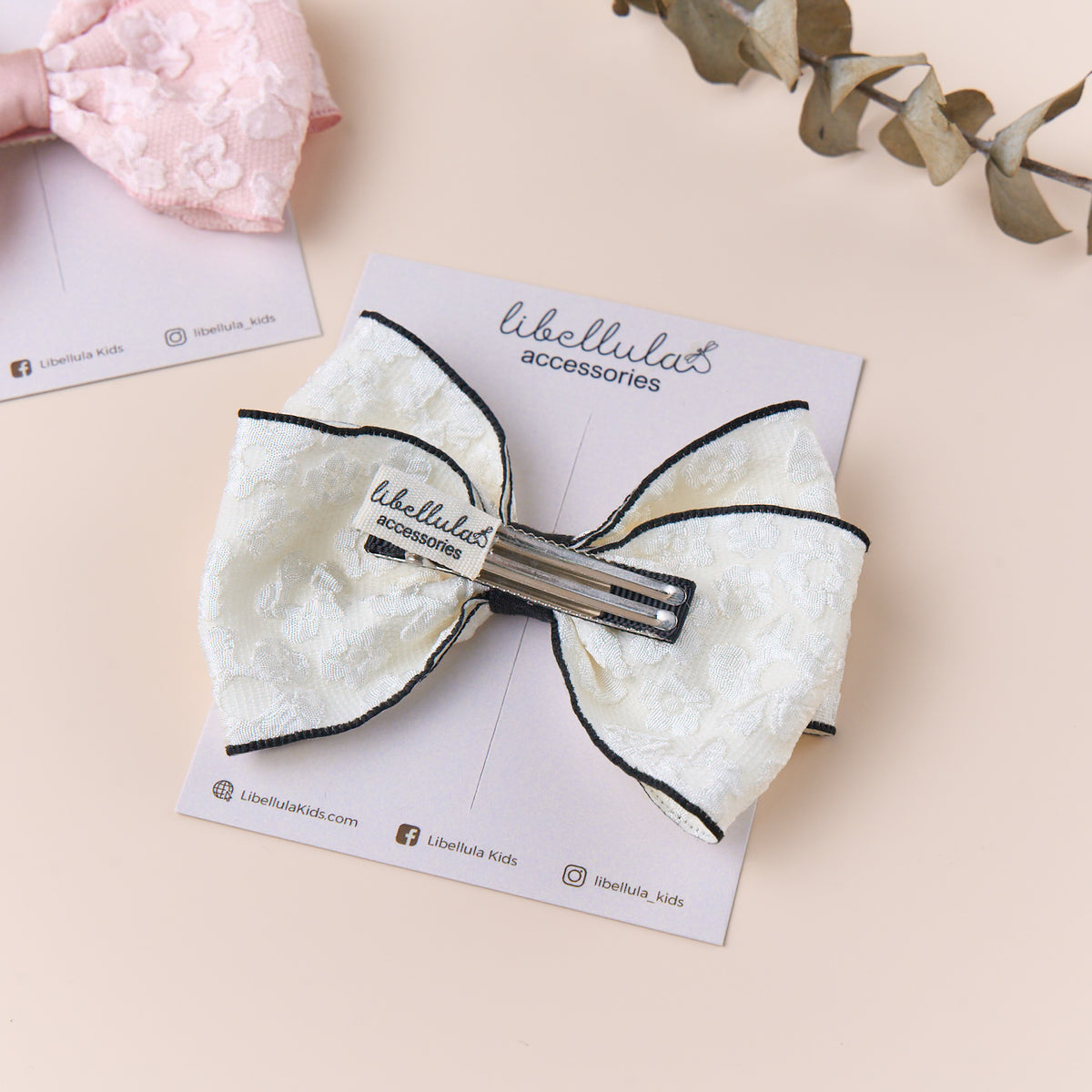 Libellula -  Handmade Silk Jacquard Flower Hair Bow with Metal Clip Wrapped Ribbon