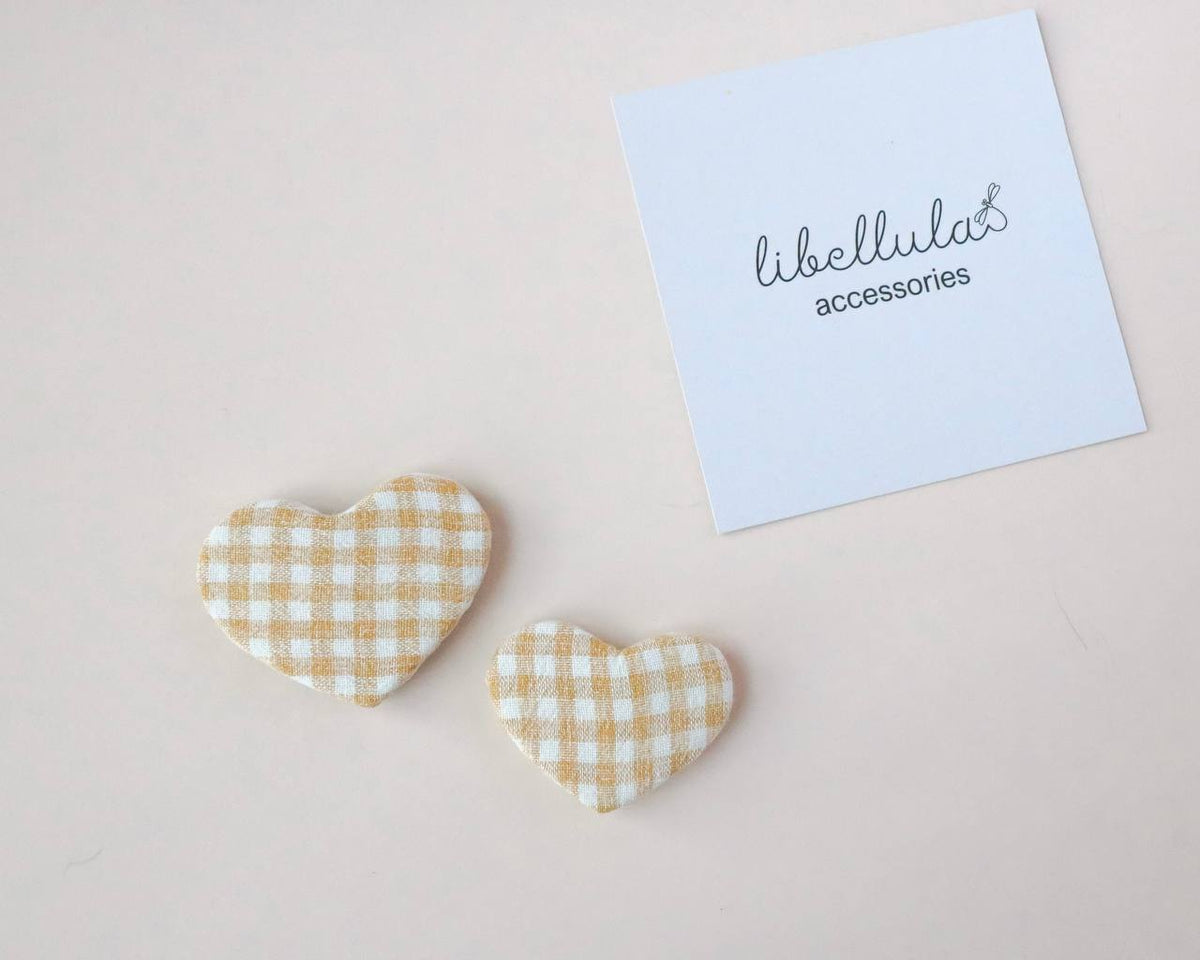 Libellula - Heart hair clip with checkered linen fabric