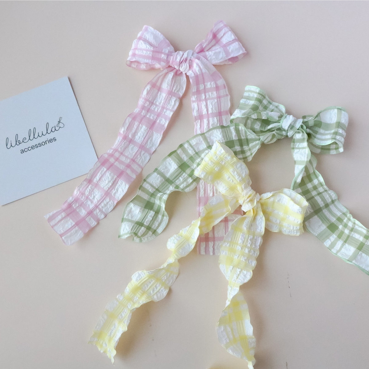 Libellula - Handmade Ruffled Long Tail Plaid Bow Hair Clip