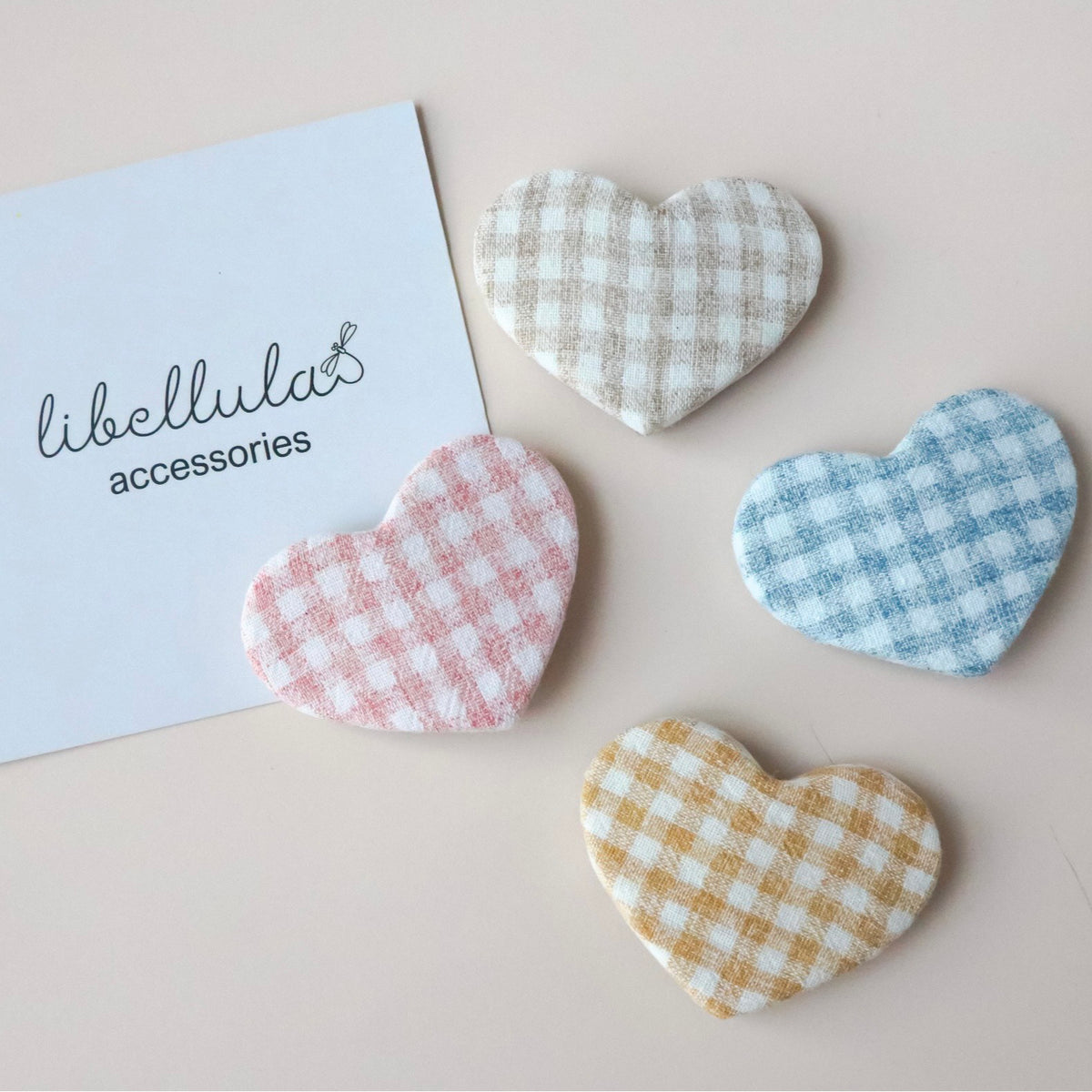 Libellula - Heart hair clip with checkered linen fabric